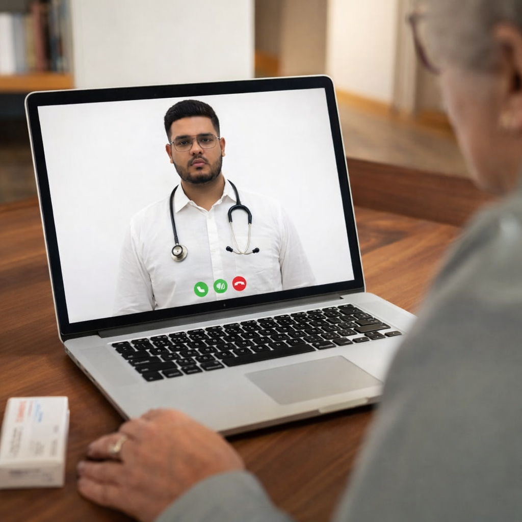 Dr. Sameel demonstrating telerehabilitation technology